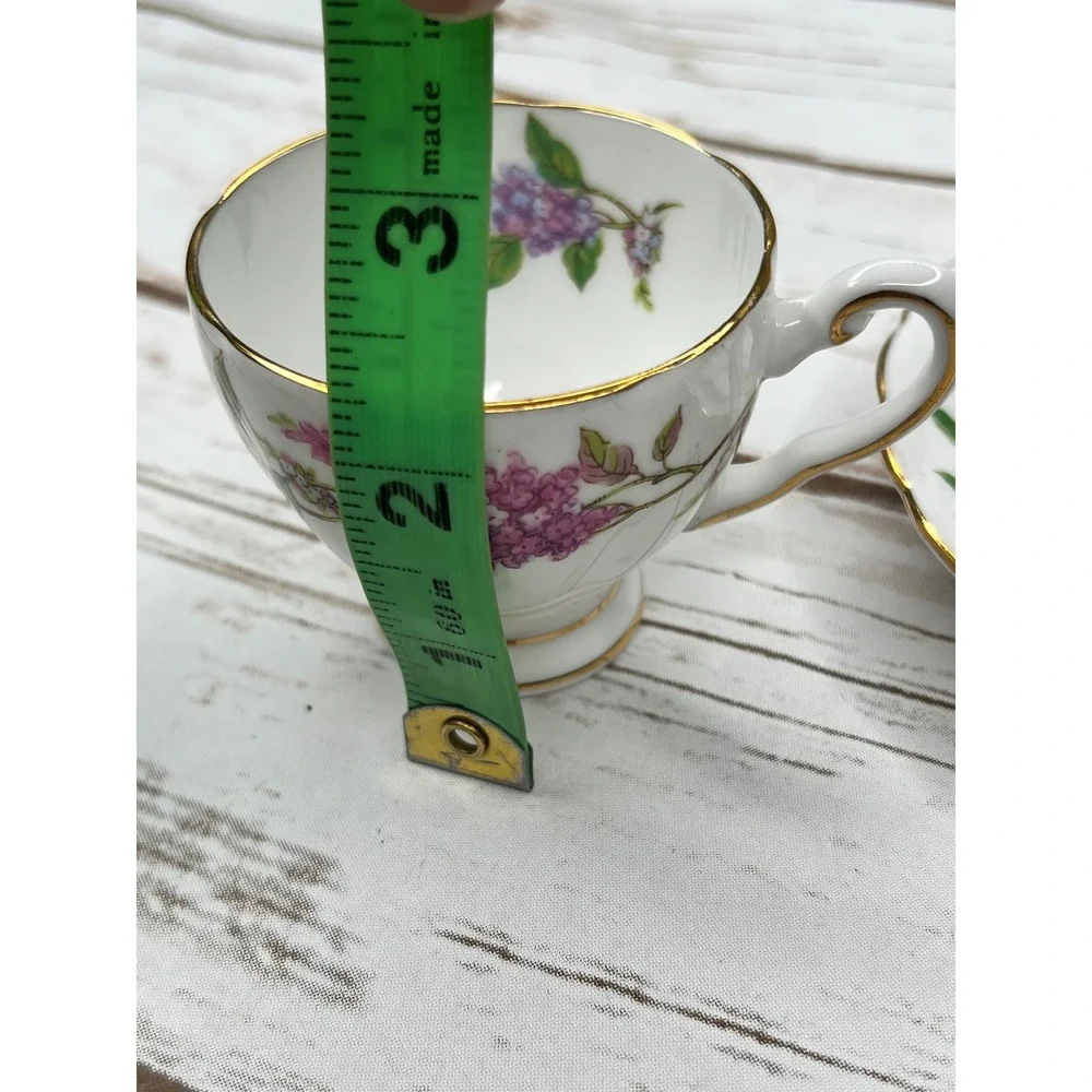 Tuscan Tea Cup and Saucer Lilac Time White Purple Floral Gold Trim Vintage Set
